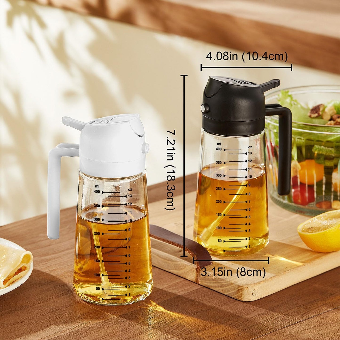 16Oz/470Ml Glass Olive Oil Sprayer for Cooking – 2 in 1 Olive Oil Dispenser Bottle for Kitchen Gadgets and Air Fryer Accessories, Salad, BBQ - White