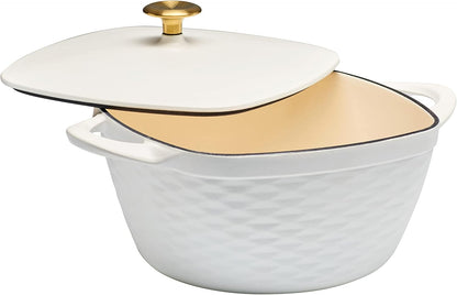 Prisma 7 Qt Enameled Cast Iron Covered Square Dutch Oven (White)