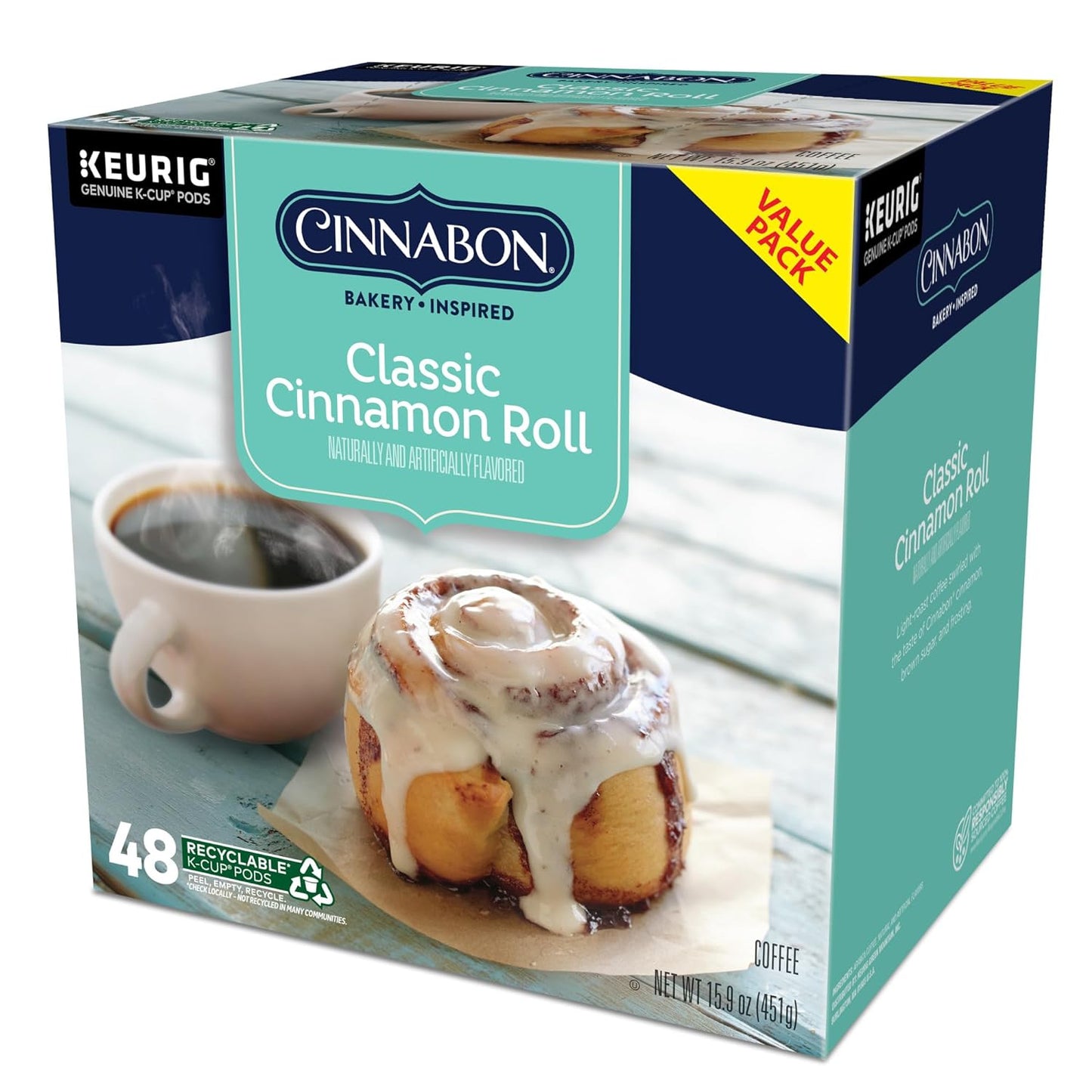 Classic Cinnamon Roll Keurig Single-Serve K-Cup Pods, Light Roast Coffee, 48 Count