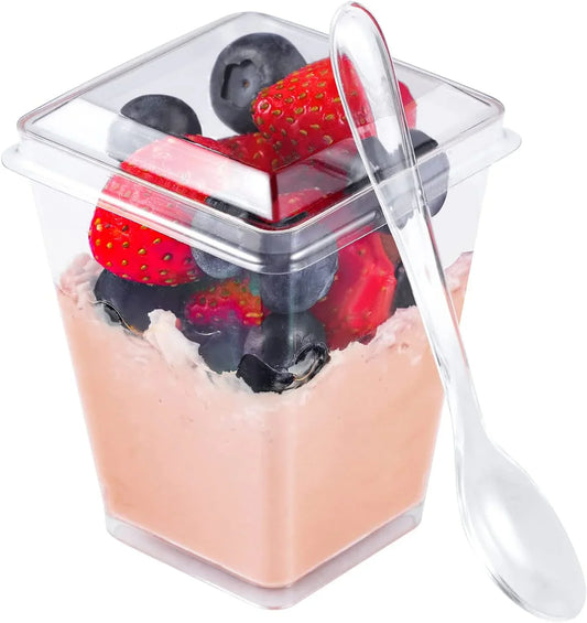50 Pack 5 Oz Plastic Dessert Cups with Lids, Yogurt Parfait/Appetizer Cup with Lids for Party, Mini Dessert Cups with Spoons Dessert Shooter Cups for Pudding, Fruit and Ice Cream