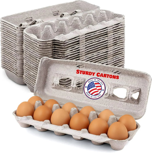 Blank Natural Pulp Egg Cartons Bulk - Made in USA - Holds up to Twelve Eggs - 1 Dozen - Cardboard Material Perfect for Storing Extra Eggs (25 Pieces)