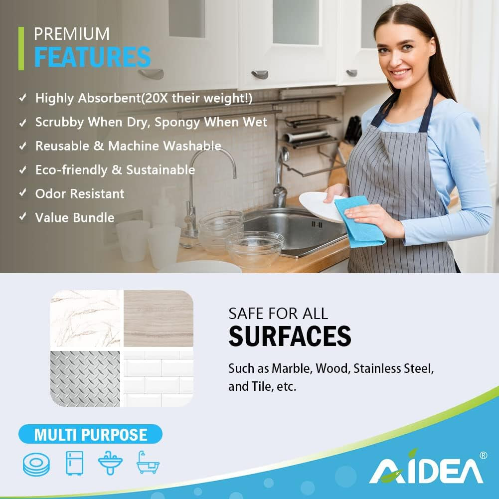 Swedish Dishcloths for Kitchen-10Pk, Absorbent Sponge Dish Cloth, Dishcloths for Washing Dishes, Reusable Paper Towels Dish Cloths, Swedish Towels for Home, Kitchen, Glass, 7" X 6"