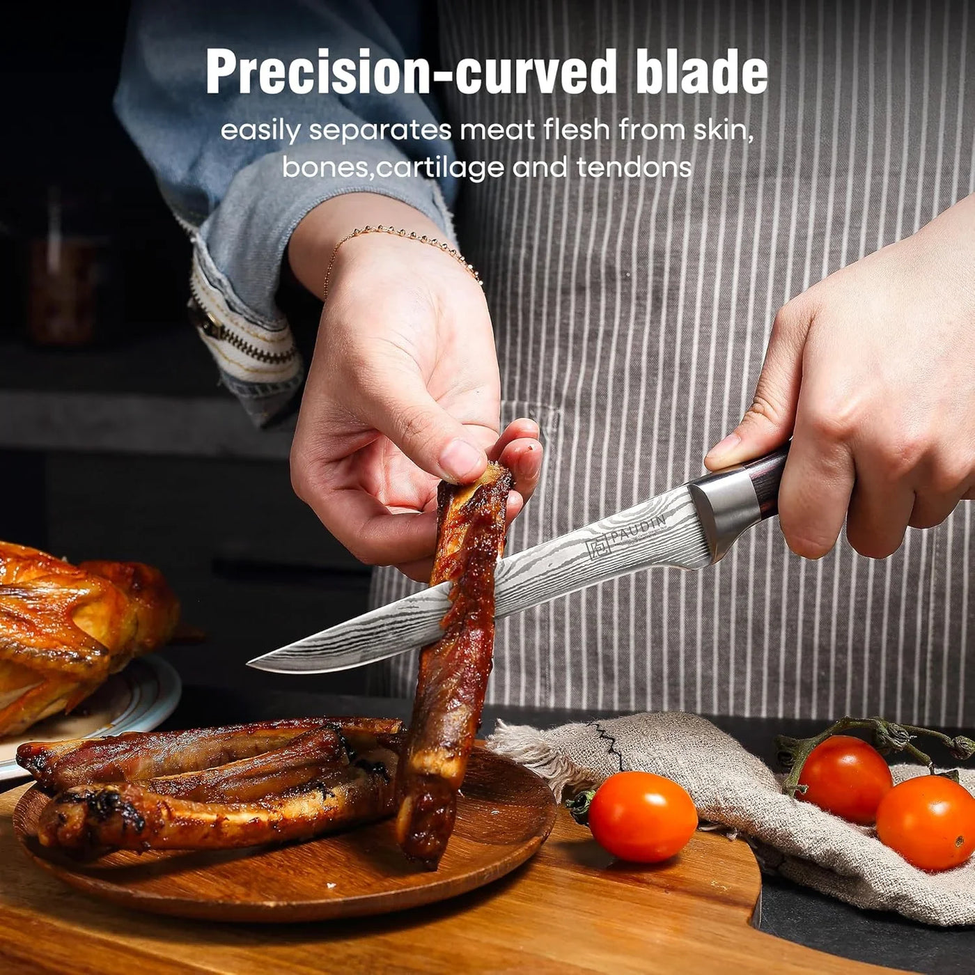 Boning Knife 6 Inch, Super Sharp Fillet Knife, German High Carbon Stainless Steel Deboning Knives, Professional Boning Knives for Meat Poultry Chicken, Pakkawood Handle with Gift Box