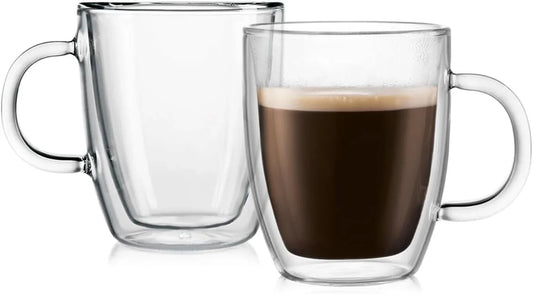 10Oz Bistro Double Wall Insulated Mug, High-Heat Borosilicate Glass, Set of 2, Clear