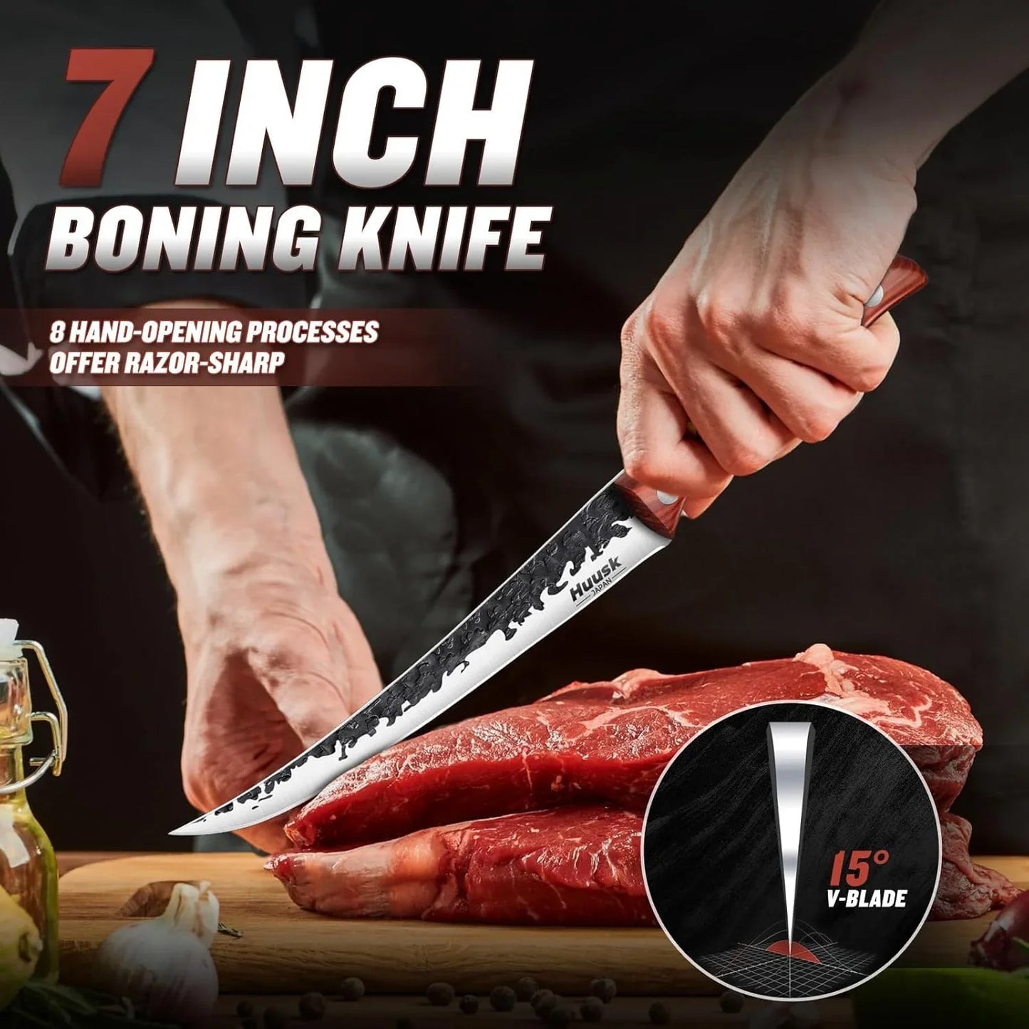 Fillet Knife for Meat Hand Forged Boning Knives 7 Inch Fish Filet Brisket Trimming Knife with Leather Sheath Japanese Butcher Knife for Fish Chincken Gift for Dad