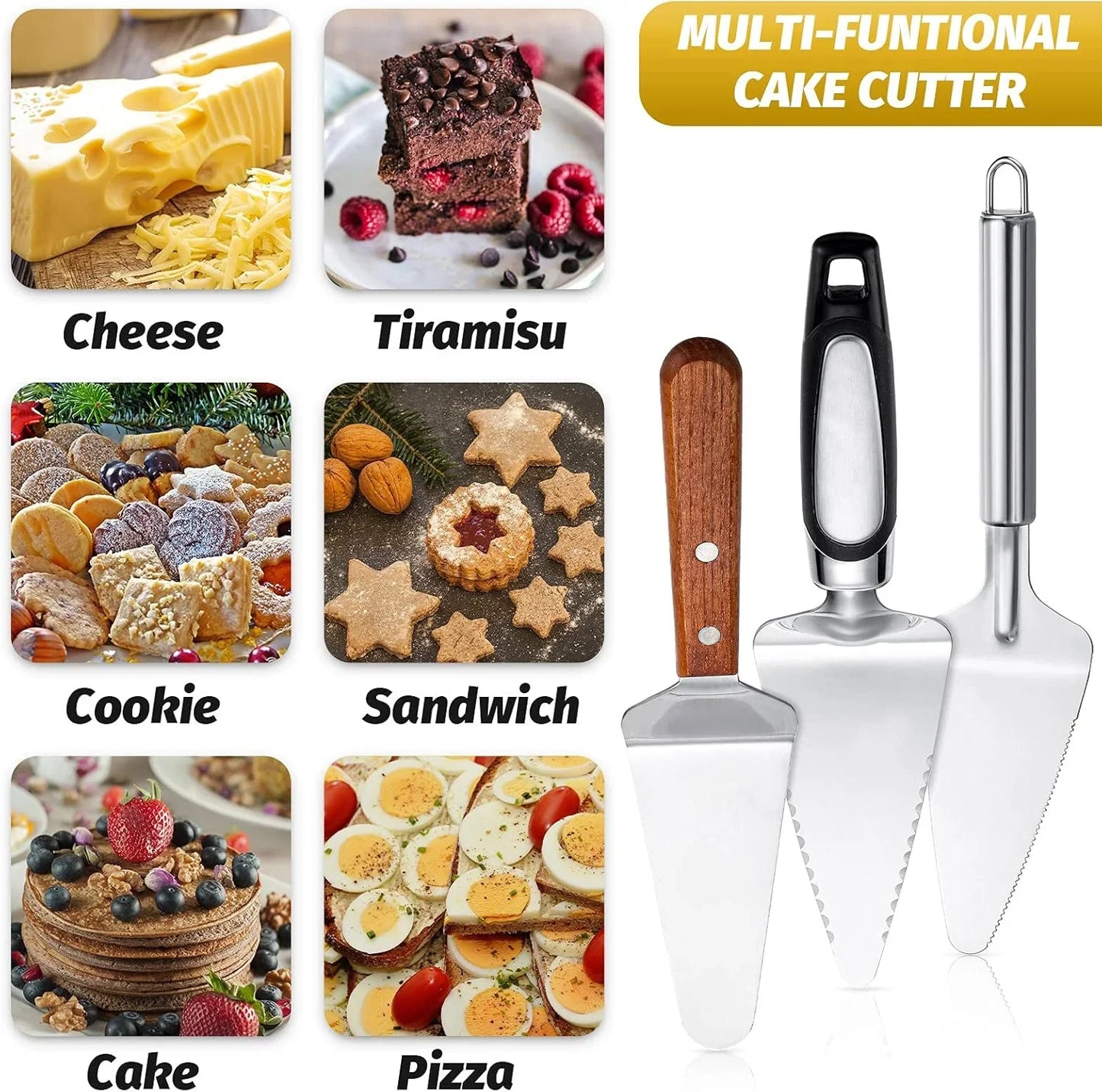 3 Pieces Pie Server Set Stainless Steel Pie Spatula Serrated with Comfortable Handle, Easy to Grip for Cutting and Serving Desserts Pizza and Cake