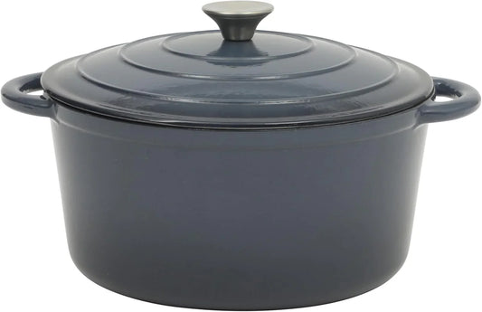 Addlestone 7 Qt Enameled Cast Iron Dutch Oven Pot with Lid – Round, Oven Safe to 500°F, Ideal for Bread Baking & Stews - Gradient Navy Blue