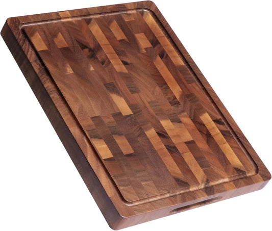 Walnut Wood Cutting Boards for Kitchen, End Grain Chopping Board Double Sided, Large Cutting Board with Handle, Charcuterie Butcher Block for Meal Prep & Serving with Gift Box, 17"×13"×1"