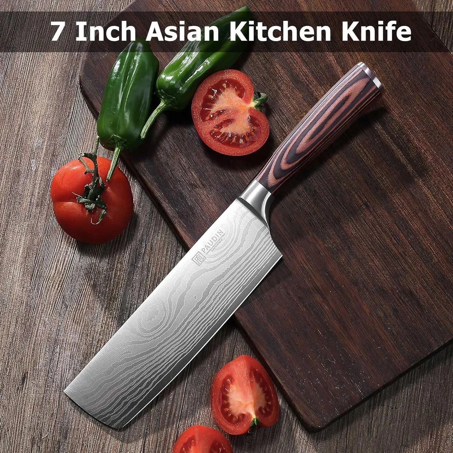 Nakiri Knife - 7" Razor Sharp Meat Cleaver and Vegetable Kitchen Knife, High Carbon Stainless Steel, Multipurpose Asian Chef Knife for Home and Kitchen with Ergonomic Handle