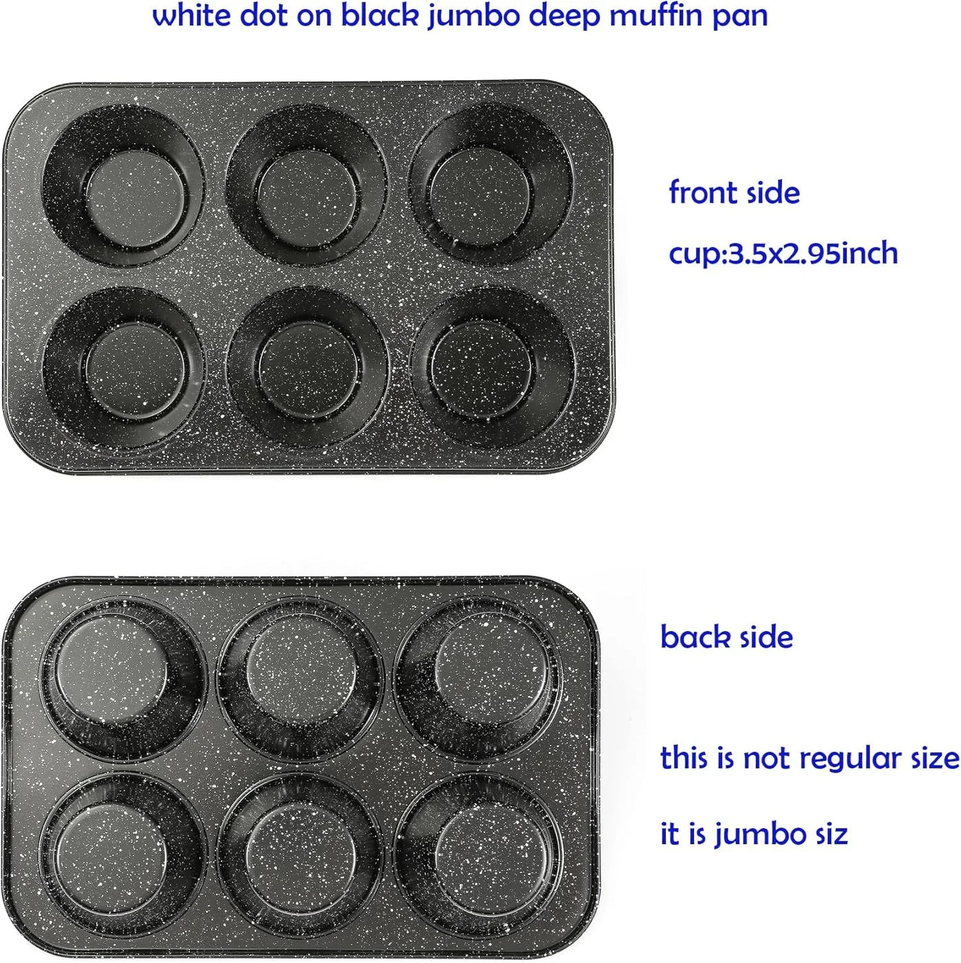 Jumbo Muffin Pan 6 Cup, Deep Muffin Pan Extra Large Cupcake Tin Black Granite Finish Carbon Steel Baking Pan 3.5Dia X3 Inch Cup