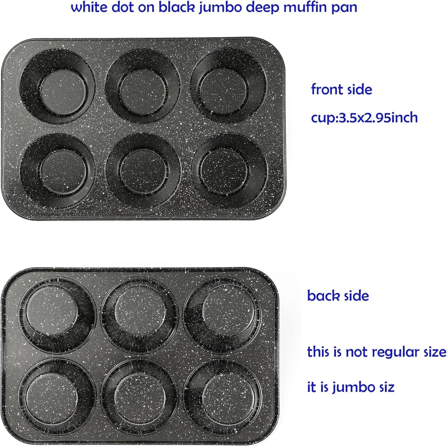 Jumbo Muffin Pan 6 Cup, Deep Muffin Pan Extra Large Cupcake Tin Black Granite Finish Carbon Steel Baking Pan 3.5Dia X3 Inch Cup
