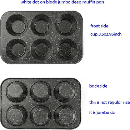 Jumbo Muffin Pan 6 Cup, Deep Muffin Pan Extra Large Cupcake Tin Black Granite Finish Carbon Steel Baking Pan 3.5Dia X3 Inch Cup