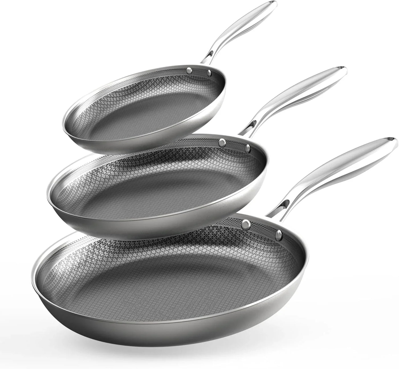 Stainless Steel Pans Set of 3 (8+10+12 Inch), Nonstick Frying Pans, Induction Pan Set, Chef'S Pan, Skillets Dishwasher & Oven Safe, Stay-Cool Handles, Compatible with All Cooktops