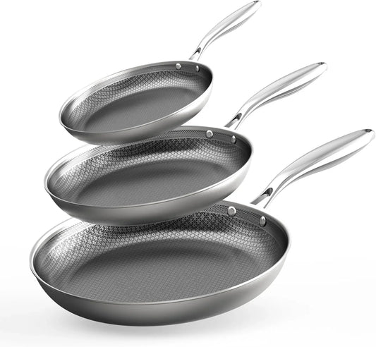 Stainless Steel Pans Set of 3 (8+10+12 Inch), Nonstick Frying Pans, Induction Pan Set, Chef'S Pan, Skillets Dishwasher & Oven Safe, Stay-Cool Handles, Compatible with All Cooktops