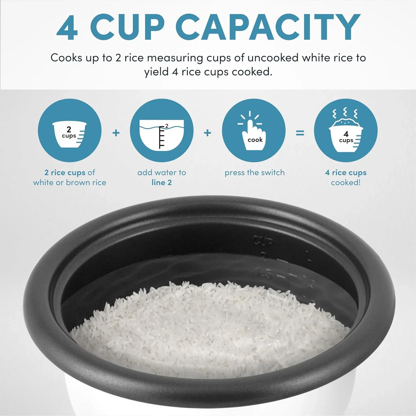 ® Rice Cooker, 2-Cup (Uncooked) / 4-Cup (Cooked), Steamer, Grain Cooker, Soup Maker, Oatmeal Cooker, Auto Keep Warm, 1 Qt, White, ARC-302-1NG