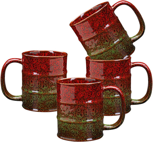 Coffee Mugs Set of 4,12 Oz Coffee Cups Ceramic, Perfect for Office Family Gatherings - Dishwasher and Microwave Safe (4, Red and Green)
