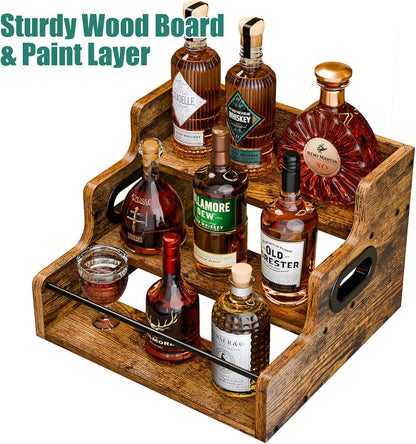 Liquor Bottle Display Shelf, Coffee Syrup Rack Organizer, 3 Step Countertop Liquor Wine Rack, Mini Bar,Liquor Cabinet, Home Retro Bar Shelf Stand for Liquor Whiskey, Spirits