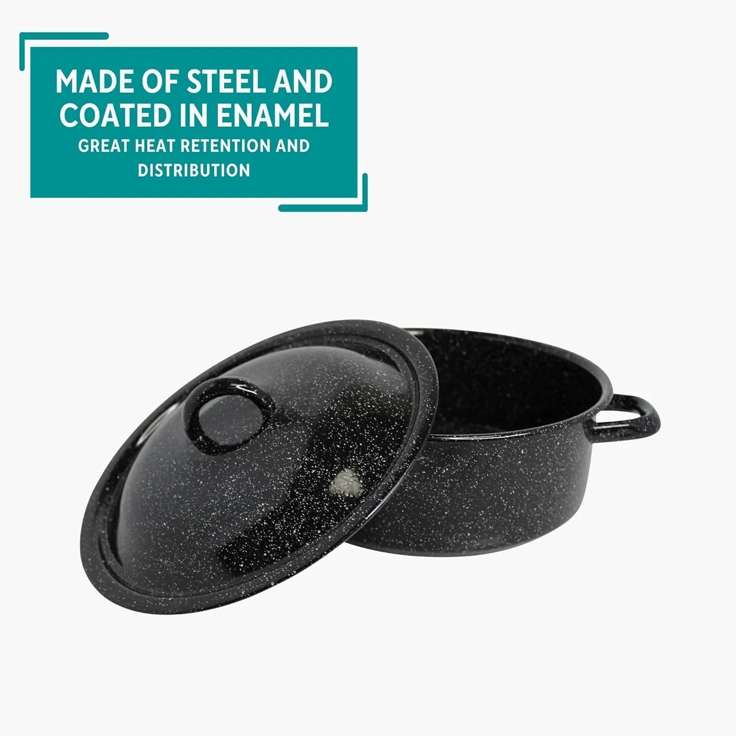 4.5 Quart Traditional Vintage Style Black Speckled Enamel on Steel Dutch Oven with Lid, (MIR-10701)