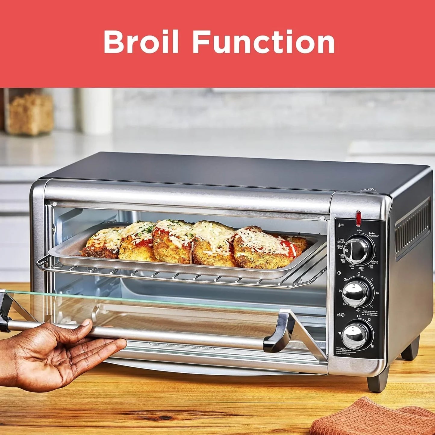 TO3250XSBD 8-Slice Extra Wide Convection Countertop Toaster Oven, Includes Bake Pan, Broil Rack & Toasting Rack, Stainless Steel/Black