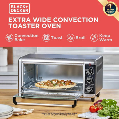 TO3250XSBD 8-Slice Extra Wide Convection Countertop Toaster Oven, Includes Bake Pan, Broil Rack & Toasting Rack, Stainless Steel/Black