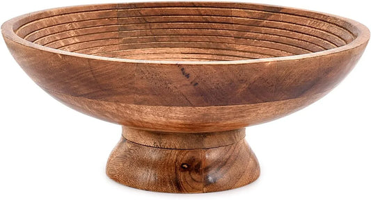 FRUIT BOWL Mango Wood round Shaped Serving Bowl for Fruit,Dessert Platter Tray Dish Kitchen Dining Fruit,Dessert,Snack (12" X 12" X 5")