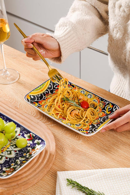 6-Piece Ceramic Salad Plates Set - 8 Inch, Rectangular Dessert Plates for Sushi, Appetizer, Cake - Microwave & Oven Safe, Porcelain Plates for Kitchen Decor