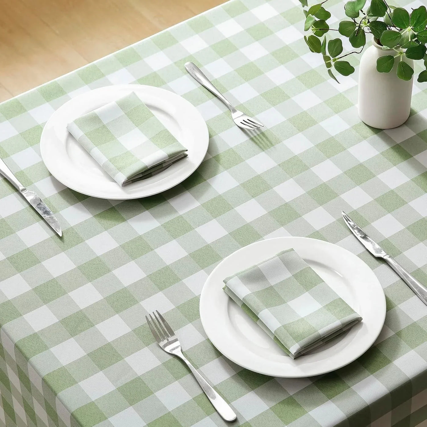 Checkered Tablecloth Rectangle Waterproof Gingham Table Cloth Washable Buffalo Plaid Table Cover Wrinkle Free for Kitchen, Dining and Outdoor Picnic, 60 X 120 Inch, Sage Green and White