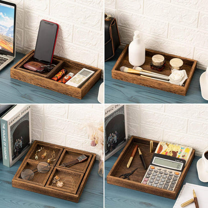 Rustic Wooden Serving Trays with Handle - Set of 7 Rectangular Platters for Entertaining, Breakfast, Coffee Table, Home Decor