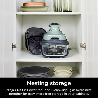 Crispi 4-In-1 Glass Air Fryer | 450°F | Non-Toxic | 4QT & 6-Cup Glass Containers W/Lids | Microwave, Freezer, Dishwasher Safe | Max Crisp, Air Fry, Bake, Recrisp | Green | FN101SG