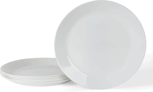 Opalton Dinner Plates 6-Piece 10-Inch Plate Set – Chip and Break Resistant Opal Glass Plates - White
