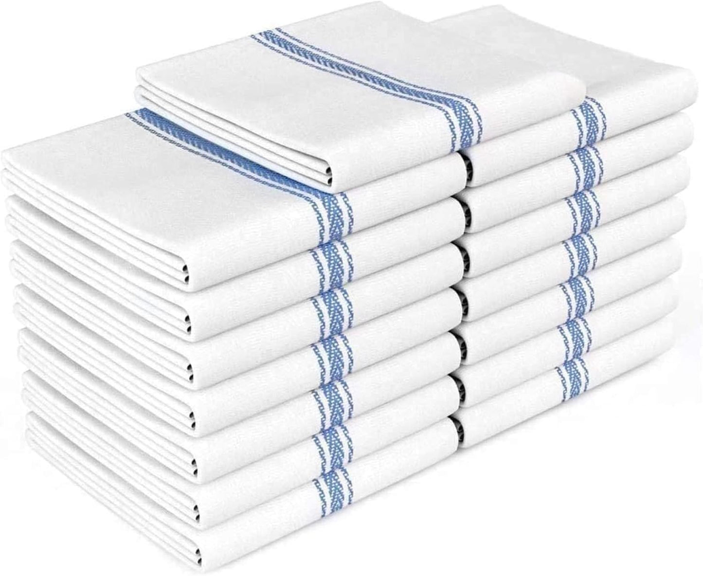 Classic Dish Towels - 15 Pack - 14" by 25" - 100% Cotton Kitchen Towels - Reusable Bulk Cleaning Cloths - Blue Hand Towels - Super Absorbent - Machine Washable