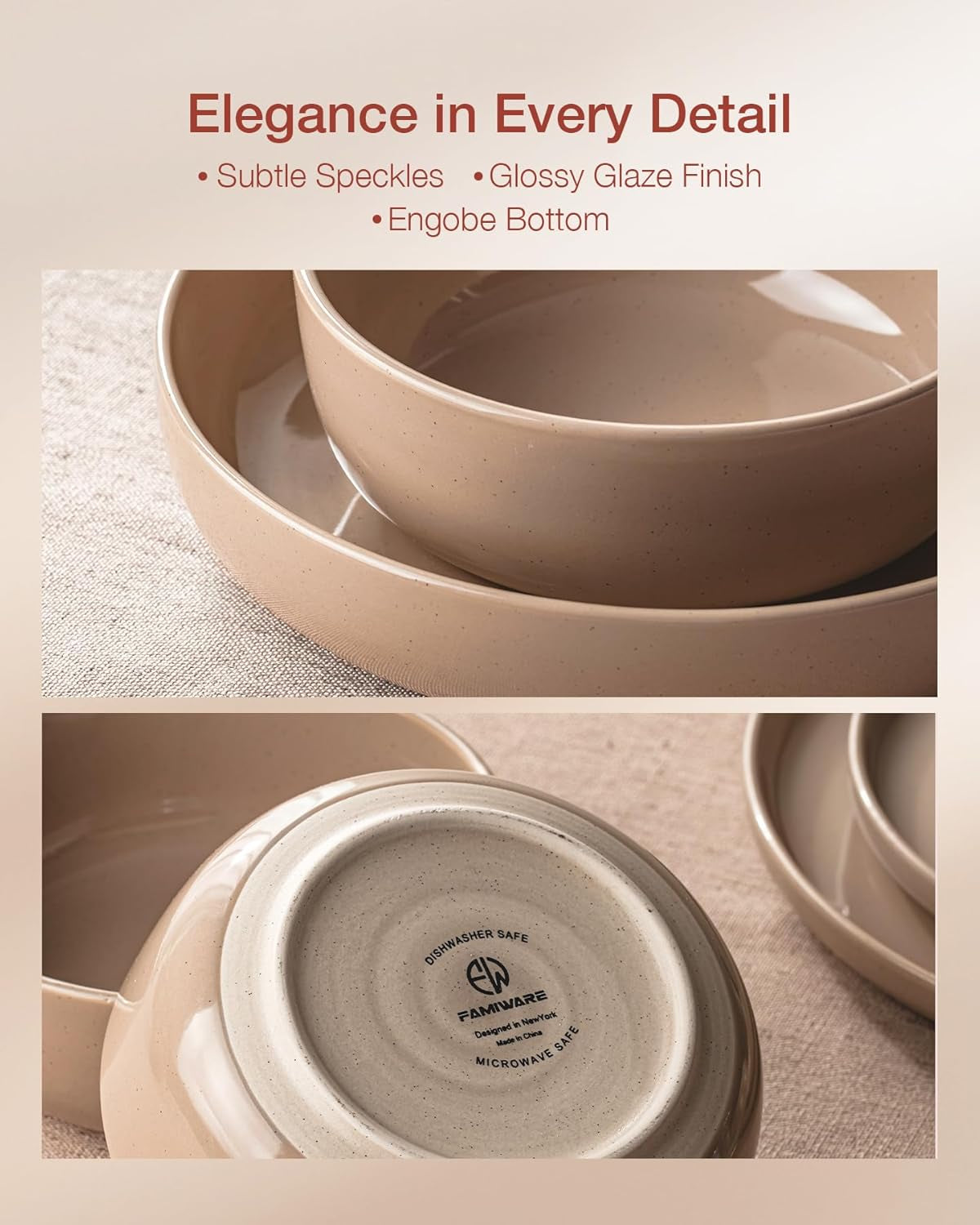 Milkyway Dinnerware Sets, 24 Piece Dish Set, Plates and Bowls Sets for 8, Cinnamon Brown