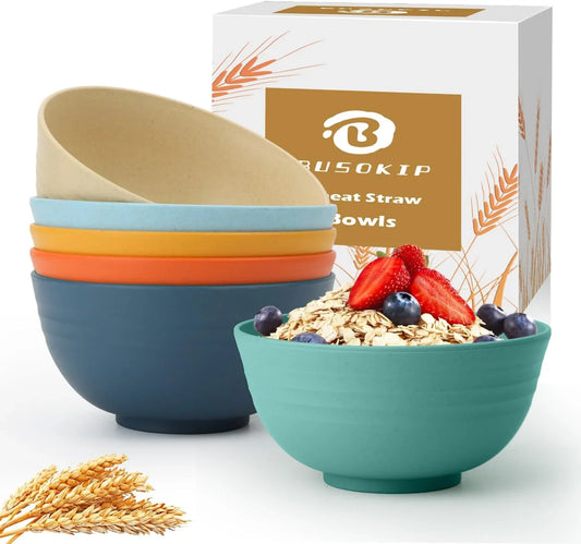Wheat Straw Bowl 26Oz, Unbreakable Cereal Bowls Set of 6, Lightweight Soup & Ramen Bowl, Microwave & Dishwasher Safe Kitchen Bowls for Party, RV, Camping, Picnic - Multi