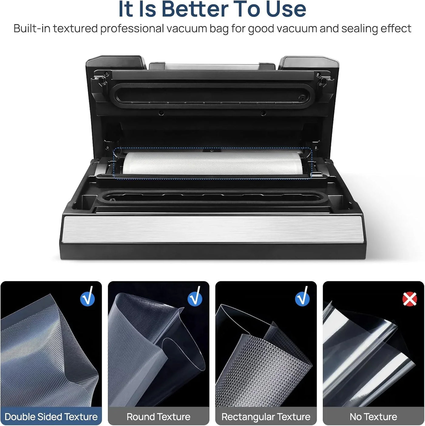 Vacuum Sealer Machine, 90Kpa Liquid Food Vacuum Sealer Machine Preservation Dry/Moist/Liquid Modes, LED Indicator Light, Handle Locked Design, Built-In Cutter and Bag Storage, Starter Kit
