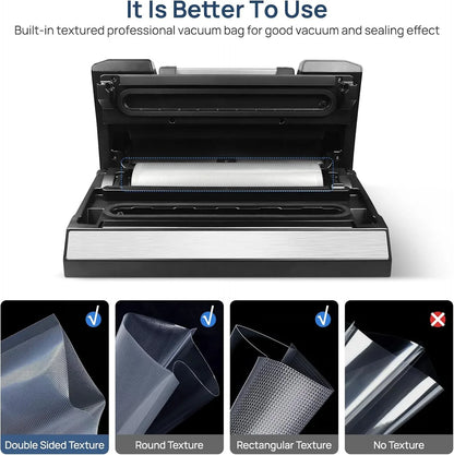 Vacuum Sealer Machine, 90Kpa Liquid Food Vacuum Sealer Machine Preservation Dry/Moist/Liquid Modes, LED Indicator Light, Handle Locked Design, Built-In Cutter and Bag Storage, Starter Kit