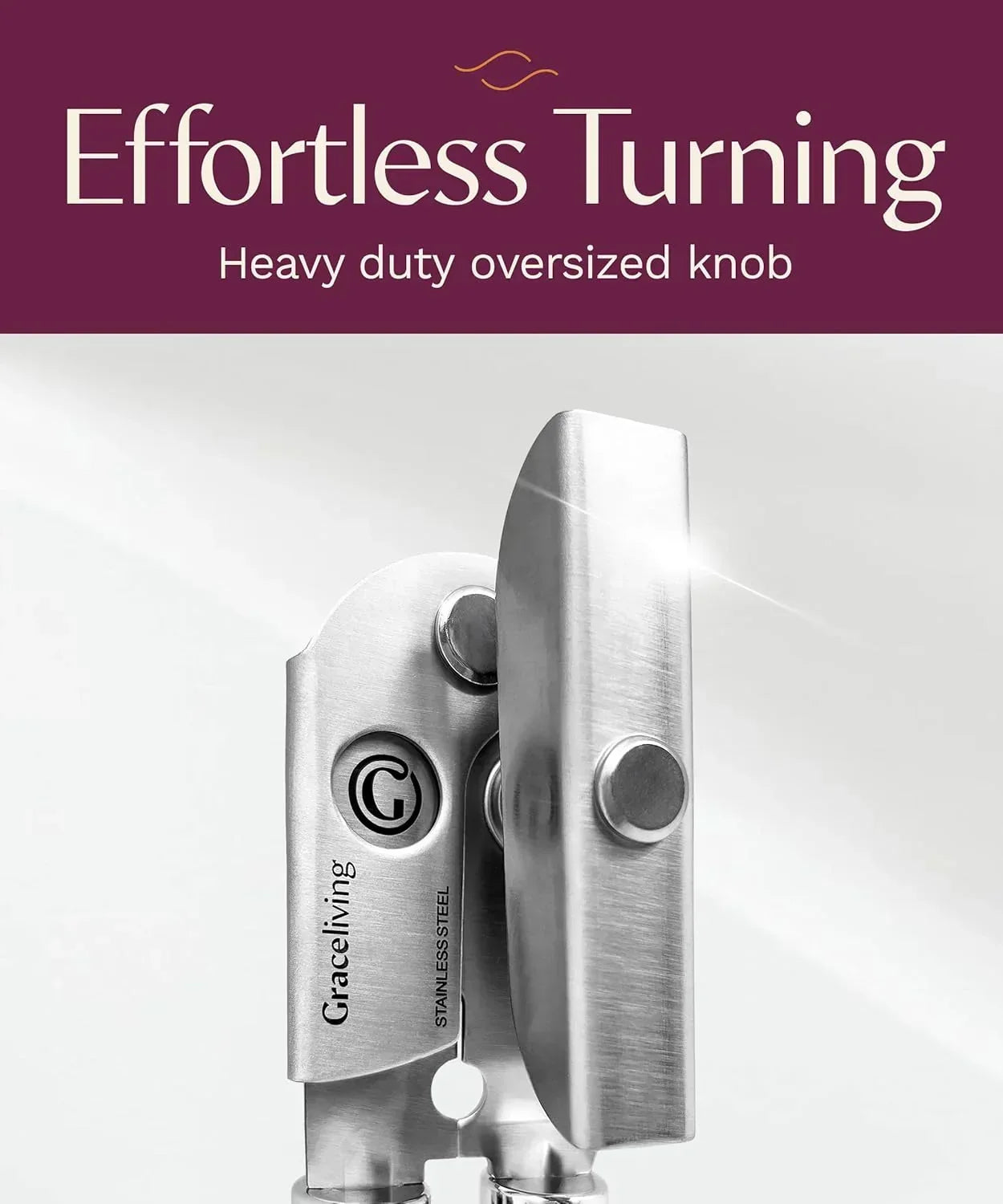 Heavy duty oversized stainless steel knob for effortless turning, ideal for kitchen cookware and appliances