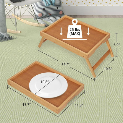 Bed Tray Table with Folding Legs,Bamboo Breakfast in Bed for TV Table, Laptop Computer Tray,Eating,Snack Tray(Bamboo)