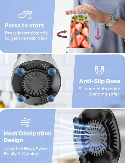 Smoothie Blender, 900W Blenders for Shakes and Smoothies, 15-Piece Personal Blender and Grinder Combo for Kitchen, Smoothies Maker with 4 Bpa-Free Portable Cup, Nutritious Recipe