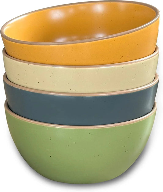Ceramic Artisan Matte Bowls for Kitchen 28Oz - Bowl Set of 4 - for Cereal, Salad, Pasta, Soup, Dessert Etc - Dishwasher, Microwave, and Oven Safe - for Breakfast, Lunch and Dinner - Safari Colors