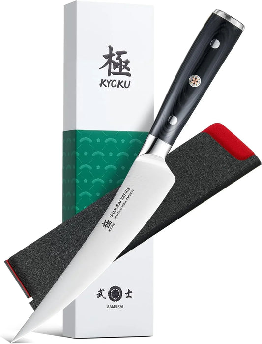 6 In. Japanese Boning Knife, Samurai Series Wide Curved Knife for Boning with Pakkawood Handle, German 1.4116 Stainless Steel Full Tang Meat Deboning, with Protective Sheath & Gift Box