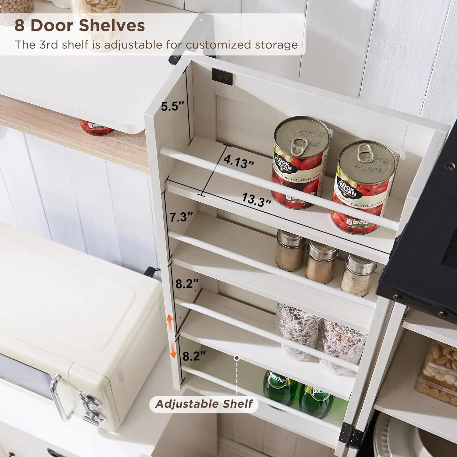 72" Tall Kitchen Pantry, Farmhouse Storage Cabinet with Barn Doors, Organizer, Drawer and Adjustable Shelves, Rustic Wood Cupboard for Kitchen, Dining Room, Bathroom, off White | Barn Doors, Organizer, Drawer, Adjustable Shelves, Cupboard