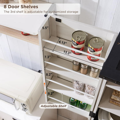 72" Tall Kitchen Pantry, Farmhouse Storage Cabinet with Barn Doors, Organizer, Drawer and Adjustable Shelves, Rustic Wood Cupboard for Kitchen, Dining Room, Bathroom, off White | Barn Doors, Organizer, Drawer, Adjustable Shelves, Cupboard