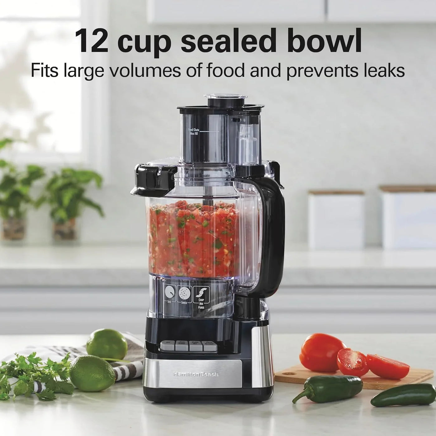 Stack & Snap Food Processor and Vegetable Chopper, BPA Free, Stainless Steel Blades, 12 Cup Bowl, 2-Speed 450 Watt Motor, Black (70725A)