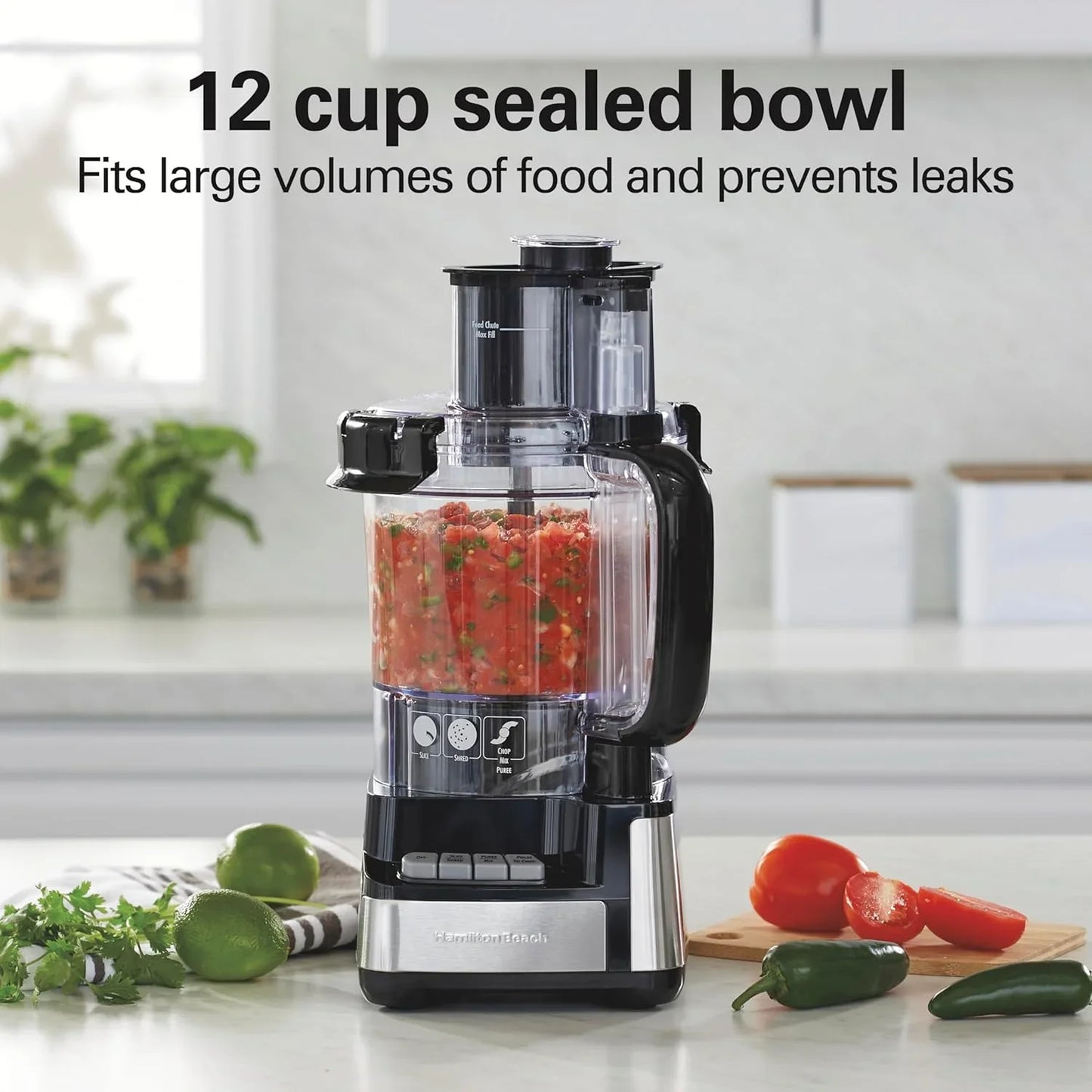 Stack & Snap Food Processor and Vegetable Chopper, BPA Free, Stainless Steel Blades, 12 Cup Bowl, 2-Speed 450 Watt Motor, Black (70725A)