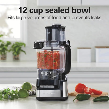 Stack & Snap Food Processor and Vegetable Chopper, BPA Free, Stainless Steel Blades, 12 Cup Bowl, 2-Speed 450 Watt Motor, Black (70725A)