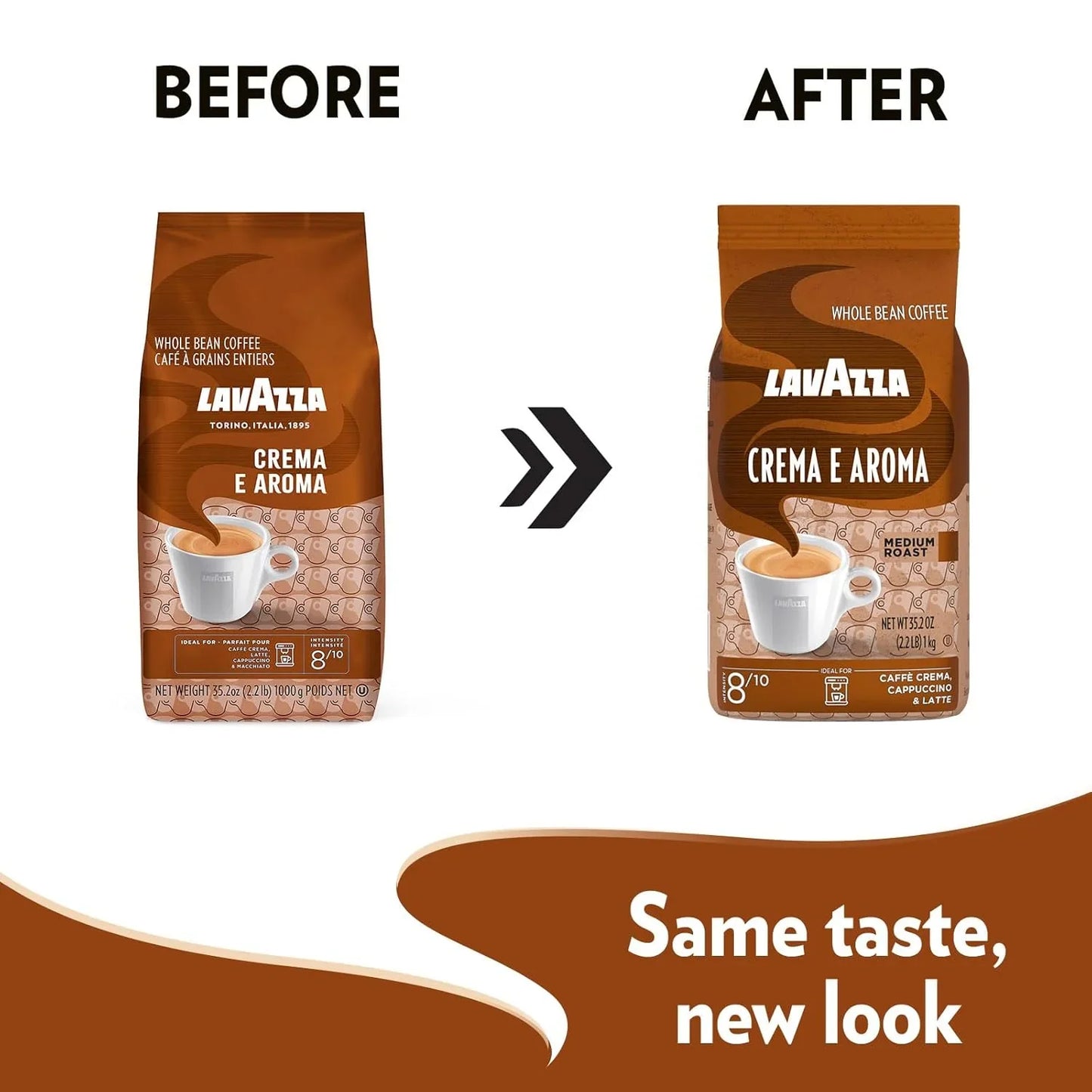Crema E Aroma Whole Bean Coffee Blend, 2.2-Pound Bag , Balanced Medium Roast with an Intense, Earthy Flavor and Long Lasting Crema, Non-Gmo