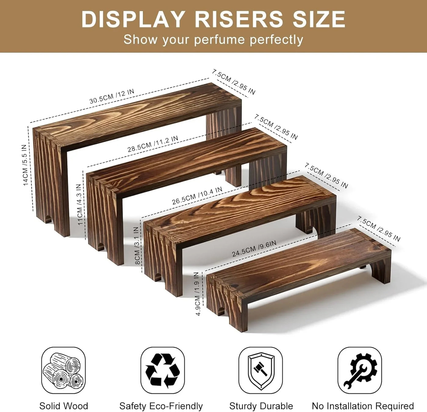 2 Set Wooden Tiered Risers Display Stands for Vendor Events,Stackable Wooden Cupcake Display Stand,Farmhouse Decor Wood Dessert Table Display Set,Vendor Booth Display Items,Food Display Risers for Party（12-11.2-10.4-9.6In）