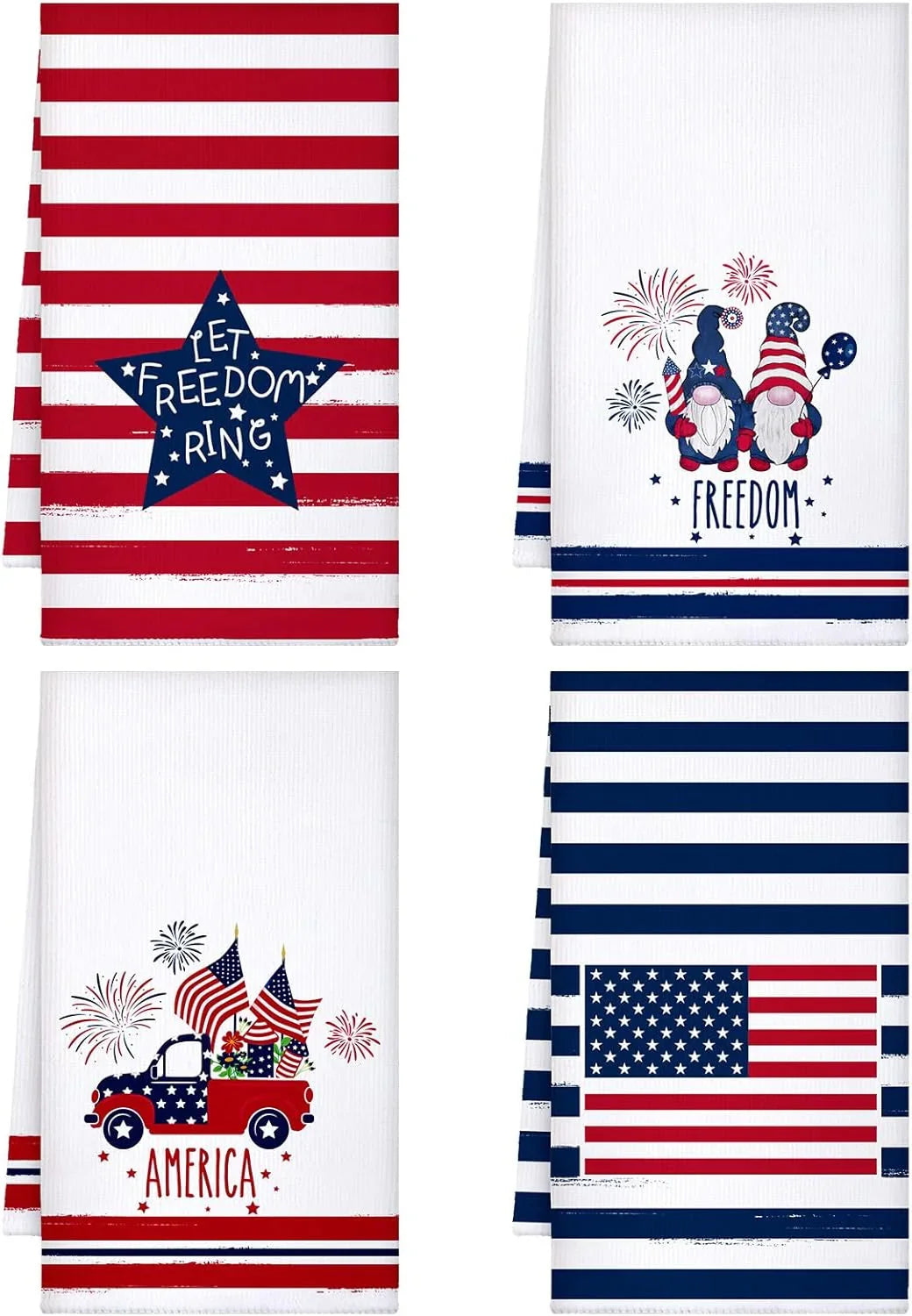 4 Pcs 4Th of July Patriotic Kitchen Towels American Flag Stars Dish Towels Independence Day Hand Towel Red White Blue 250Th Anniversary for Kitchen Housewarming Gifts Memorial Day Home, 15.7" X 23.6"