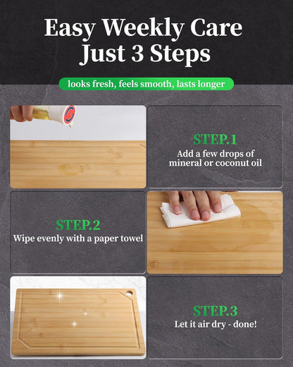Bamboo Cutting Board - Multi-Sizes Wooden Cutting Boards for Kitchen, Convenient Kitchen Essentials with Deep Juice Grooves， Cutting Board for Chopping & Serving, Large, Natural