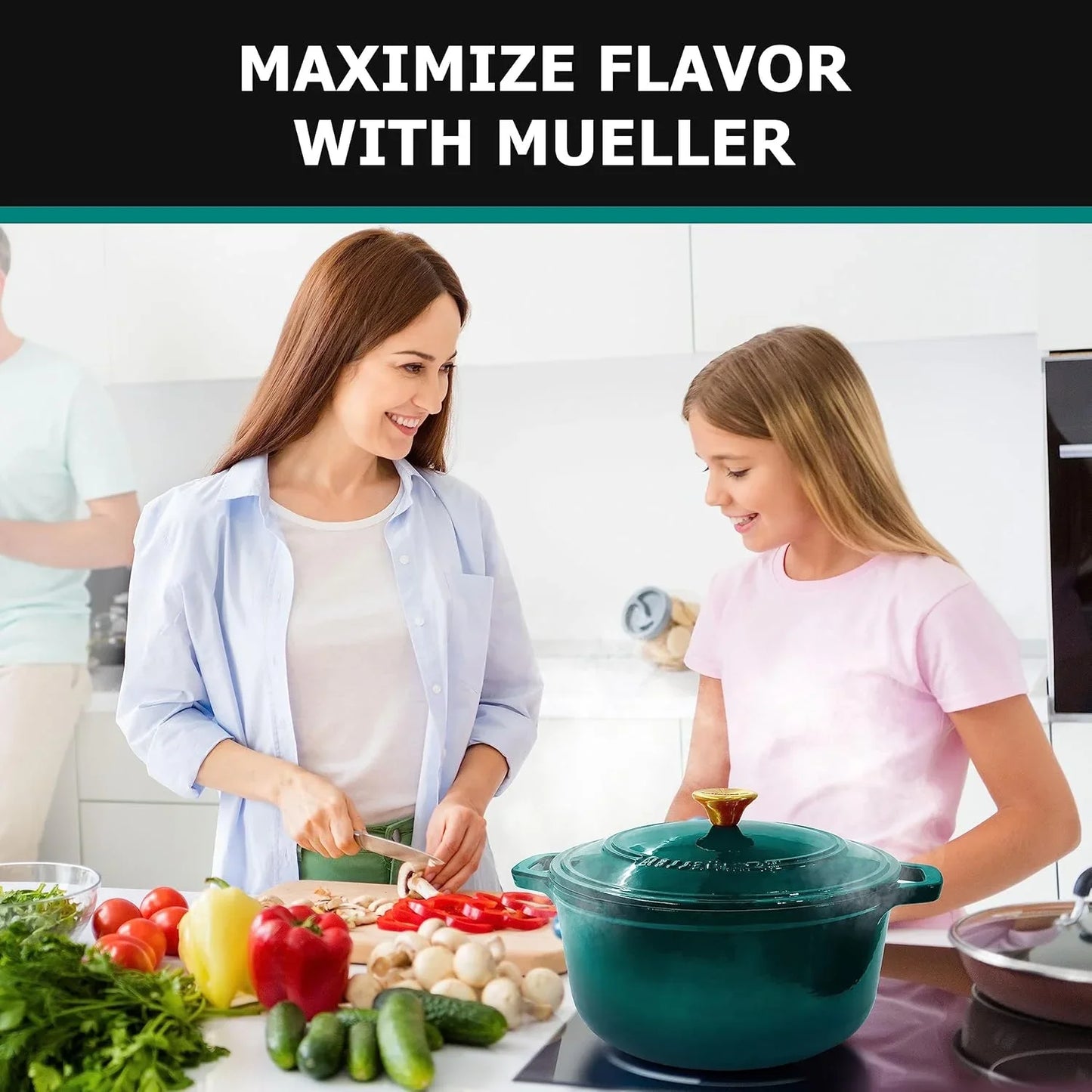 Mueller Duracast 6 Quart Enameled Cast Iron Dutch Oven Pot with Lid, Heavy-Duty, Oven Safe up to 500° F & across All Cooktops, Wedding Registry Ideas & Gifts, Emerald